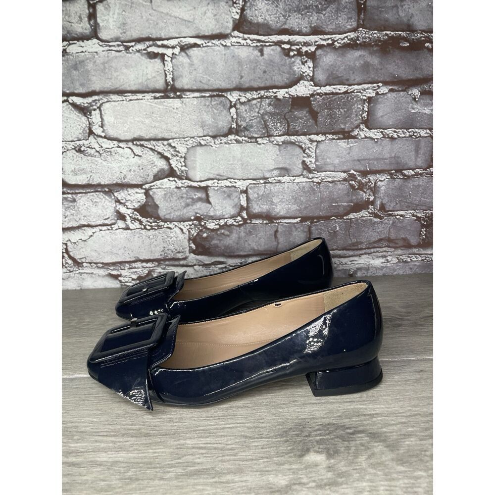 Whistles Navy Blue Patent Buckle Strap Pumps  Block Heels Women Sz 36EU/5.5M US